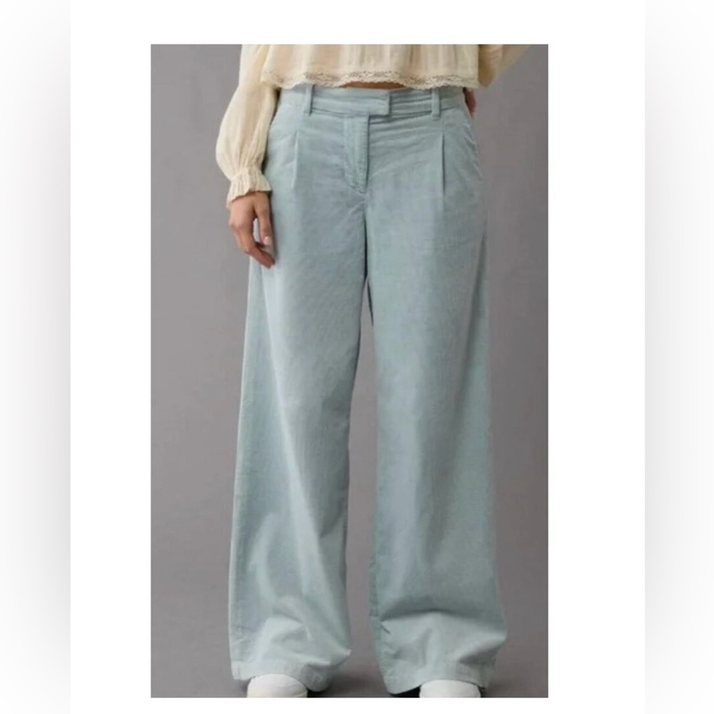 American Eagle NWT Light Blue Corduroy High Waist Wide Leg Trousers Women Sz 20